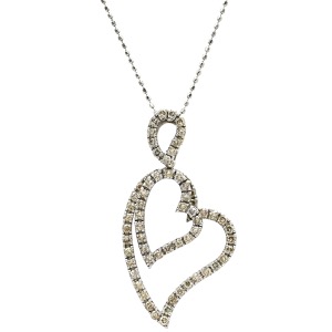 ネックレス ダイヤ ハート ペンダント K18WG シルバー 18K 18金 WG ダイヤ ハートモチーフ 中古