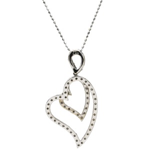 ネックレス ダイヤ ハート ペンダント K18WG シルバー 18K 18金 WG ダイヤ ハートモチーフ 中古