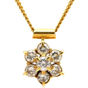 ネックレス ダイヤ ペンダント K18YG ゴールド Au750 18K 18金 7P 7石 7粒 フラワーモチーフ 花 中古
