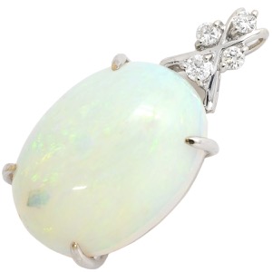 ペンダントトップ オパール 7ct ダイヤモンド K18WG シルバー 白 ホワイト 1石 4Pダイヤ カボションカット ネックレストップ チャーム 中古