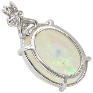 ペンダントトップ オパール 7ct ダイヤモンド K18WG シルバー 白 ホワイト 1石 4Pダイヤ カボションカット ネックレストップ チャーム 中古