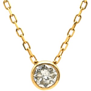 ネックレス ダイヤ ペンダント K18YG シルバー Au750 18K 18金 1P 1石 1粒 ソリティア ラウンド アズキチェーン プリンセスサイズ 中古