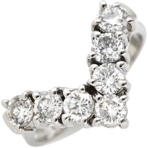 リング 指輪 ダイヤリング Pt900 シルバー V字 Vライン 7P 7石 中古