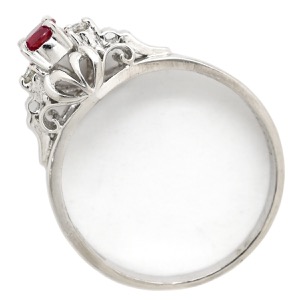 リング 指輪 ルビー 0.19ct ダイヤリング Pt900 シルバー レッド 赤 1石 オーバルミックスカット ダイヤモンド 4Pダイヤ 中古