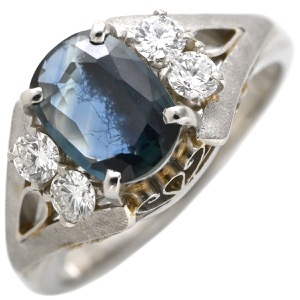 リング 指輪 ブルーサファイア 0.76ct ダイヤリング Pt900 シルバー 青 Pm900 ミックスカット 1石 4Pダイヤ 中古