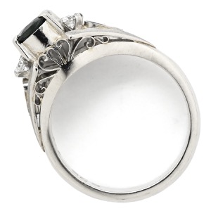 リング 指輪 ブルーサファイア 0.76ct ダイヤリング Pt900 シルバー 青 Pm900 ミックスカット 1石 4Pダイヤ 中古