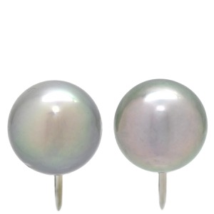 イヤリング 黒蝶パール 9.4・9.6mm Pt900 シルバー 黒 グレー 黒銀色 1粒 1P ネジバネ式 中古