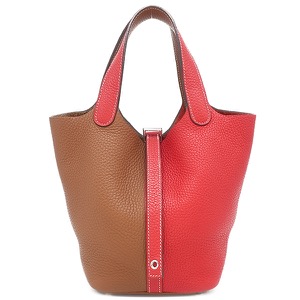 エルメス ハンドバッグ ピコタンロック PM カザック トリヨンクレマンス マルチカラー 赤 茶  中古