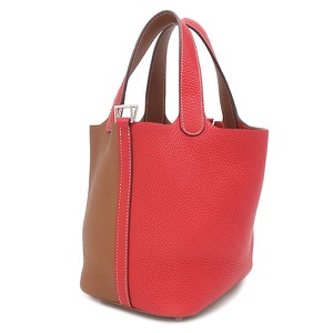 エルメス ハンドバッグ ピコタンロック PM カザック トリヨンクレマンス マルチカラー 赤 茶  中古