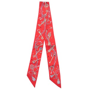 エルメス スカーフ ツイリー シルク レッド 【 LES CLES A POIS / レ クレ ア ポア】  中古