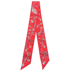 エルメス スカーフ ツイリー シルク レッド 【 LES CLES A POIS / レ クレ ア ポア】  中古