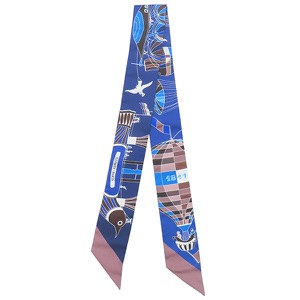 エルメス スカーフ ツイリー シルク ネイビー 【LES FOLIES DU CIEL/大空の狂気】  中古