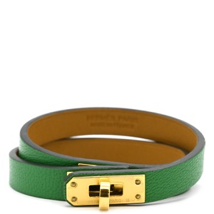 エルメス ブレスレット ケリードゥブルトゥール レザー グリーン T2 緑  中古