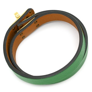 エルメス ブレスレット ケリードゥブルトゥール レザー グリーン T2 緑  中古