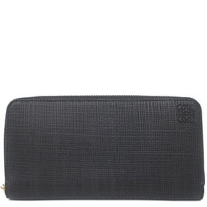 ロエベ 長財布 リネン ジップアラウンド ウォレット レザー ブラック 黒 ラウンドファスナー アナグラム型押し 中古