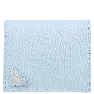 プラダ 二つ折り財布 トライアングルロゴ レザー ブルー コンパクトウォレット 三角ロゴ   中古