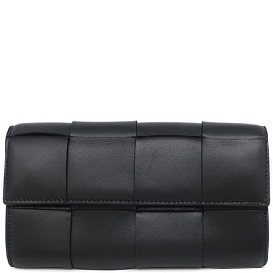 ボッテガヴェネタ 長財布 カセット フラップウォレット ラムスキン ブラック 黒 マキシ イントレチャート 667433VCQC48425 中古