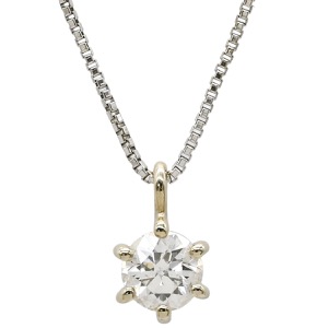 ネックレス ダイヤモンド 0.27ct ペンダント K18WG シルバー 1P 1粒 ラウンドブリリアントカット  中古