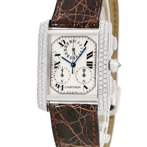 カルティエ タンクフランセーズ XL クロノグラフ WE1004S4 K18WG無垢 純正ダイヤ デイト 青針 クオーツ