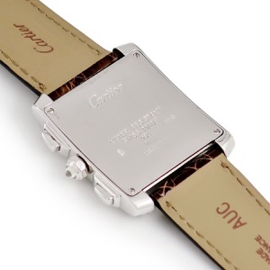 カルティエ タンクフランセーズ XL クロノグラフ WE1004S4 K18WG無垢 純正ダイヤ デイト 青針 クオーツ