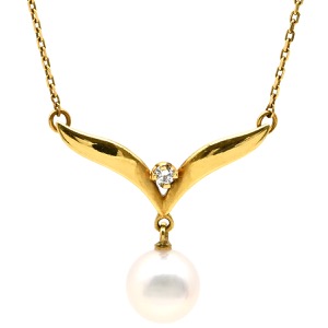 ミキモト ネックレス パールネックレス K18YG ゴールド MIKIMOTO 真珠 18K 18金 Au750 ダイヤ  中古