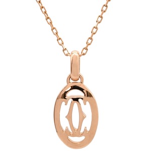 カルティエ ネックレス ロゴ ドゥーブルC K18PG ゴールド Au750 K18 18金 ダイヤ オーバル  中古