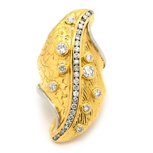 リング 指輪 ダイヤ リング K18YG ゴールド Au750 18K 18金 YG×Pt コンビ リーフモチーフ カクテルリング 中古