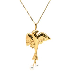 ミキモト ネックレス パールネックレス K18YG ゴールド MIKIMOTO ブローチ 真珠 18K 18金 Au750 鳥モチーフ  中古