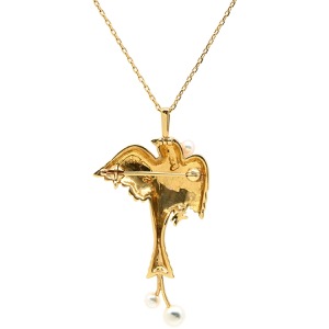 ミキモト ネックレス パールネックレス K18YG ゴールド MIKIMOTO ブローチ 真珠 18K 18金 Au750 鳥モチーフ  中古