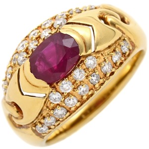 リング 指輪 ルビー ダイヤリング K18YG ゴールド Au750 18K 18金 オーバルカット 中古