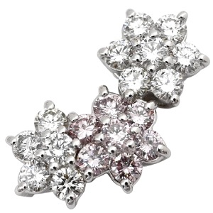 ペンダントトップ K18WG シルバー Au750 18K 18金 ダイヤモンド 1.20ct 3連 フラワーモチーフ ネックレストップ 花 ピンク WG チャーム 中古