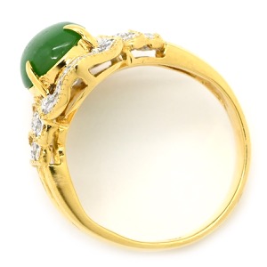 リング 指輪 ヒスイ ダイヤモンドリング K18YG ゴールド 翡翠 グリーン 緑 ジェダイト 18K Au750 ジェイダイト オーバル ひすい 中古