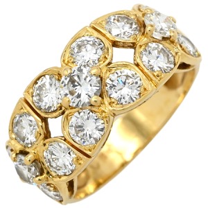 リング 指輪 ダイヤリング フラワーモチーフ K18YG ゴールド 15P 15石 花 ブリリアントカット 18KT 750 YG ダイヤモンド 中古