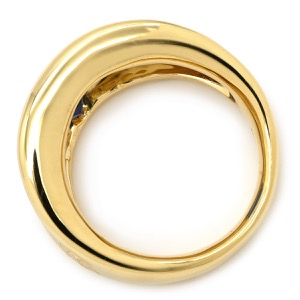 リング 指輪 ブルーサファイア K18YG ブルー 2.09ct イエローゴールド Au750 18K 18金 青 渦巻き 彫刻 アールデコ エングレーブ 幅広 天然  中古