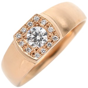 リング 指輪 ダイヤリング K18PG ゴールド Au750 18K 18金 メレダイヤ シグネット スクエア 中古