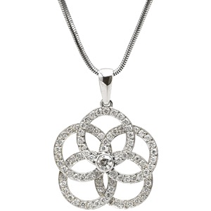ネックレス ダイヤ ペンダント K18WG シルバー K18WG Au750 18K 18金 サークルリング フラワーモチーフ 花 中古