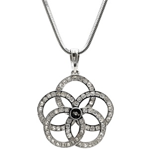 ネックレス ダイヤ ペンダント K18WG シルバー K18WG Au750 18K 18金 サークルリング フラワーモチーフ 花 中古