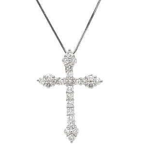 ネックレス ダイヤ 1.00ct クロス ペンダント K18WG シルバー 十字架 25石 25P ブリリアントカット 18K 750 WG 18金 中古