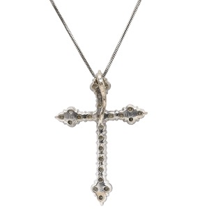 ネックレス ダイヤ 1.00ct クロス ペンダント K18WG シルバー 十字架 25石 25P ブリリアントカット 18K 750 WG 18金 中古