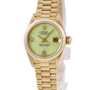 ロレックス デイトジャスト 791782BR OH済 A番 K18YG無垢 純正ダイヤ グリーンジェダイト 翡翠 自動巻き