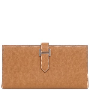 エルメス 長財布 ベアンスフレ ヴォーエプソン グレー 茶 二つ折り財布  中古