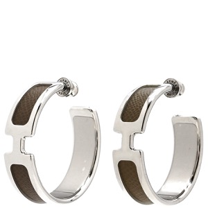 エルメス ピアス オランプ ヴォーエプソン グレー フープピアス  中古