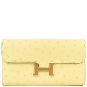 エルメス 長財布 コンスタンス トゥーゴー オーストリッチ イエロー 黄色   中古