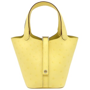 エルメス ハンドバッグ ピコタンロック ミクロ オーストリッチ イエロー未使用 黄色  中古