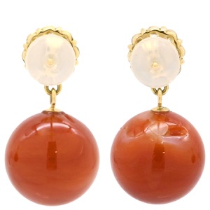 ピアス 珊瑚 サンゴ ダイヤピアス K18YG ゴールド 1P 1粒さんご  中古