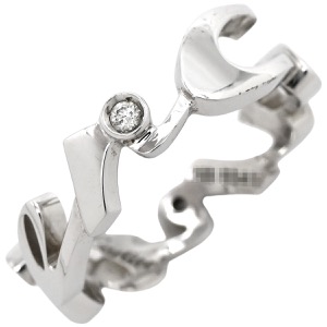 カルティエ リング 指輪 シグネチャー リング K18WG ホワイト #51 2004年クリスマス限定 Au750 18K 18金 3P 3石 3粒 ダイヤ ロゴ文字  中古