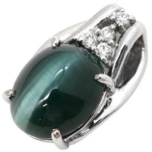 ペンダントトップ トルマリン キャッツアイ ダイヤ K18WG シルバー 緑 オーバルカボションカット 18K 18金 ネックレストップ 天然石 中古