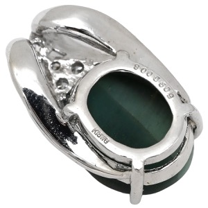 ペンダントトップ トルマリン キャッツアイ ダイヤ K18WG シルバー 緑 オーバルカボションカット 18K 18金 ネックレストップ 天然石 中古