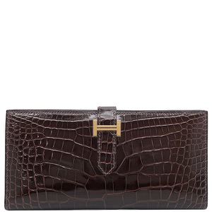 エルメス 長財布 ベアンスフレ アリゲーター ブラウン 新品未使用 茶 クロコ 二つ折り財布  中古