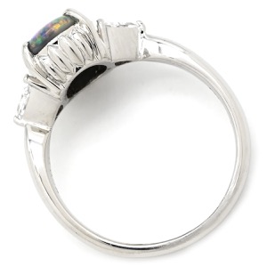 リング 指輪 ブラックオパール 1.3ct ダイヤリング Pt900 シルバー オーバルカボションカット 1石 1粒 マルチカラー 遊色  中古